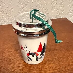 Starbucks White Penguin Fox Snow Dot Hanging Ceramic Ornament Coffee Cup